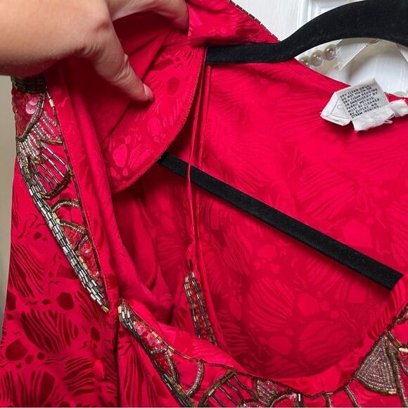 Vintage Elegant 3pc Women Red Vibrant Suit Beaded Sequined Details - Picture 6 of 16